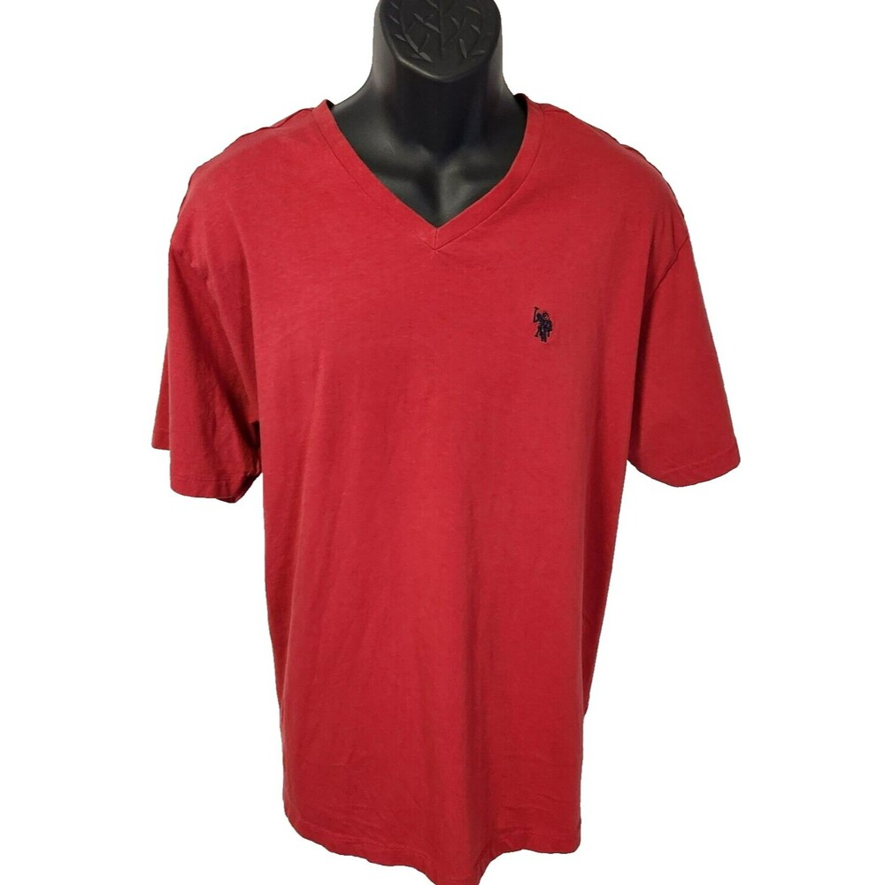 U.S. Polo Assn. Men's Solid V-Neck Short Sleeve T-Shirt Size XL Red